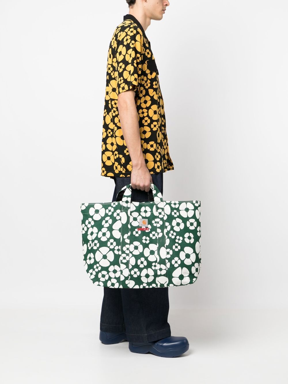 Green floral-print bag - men